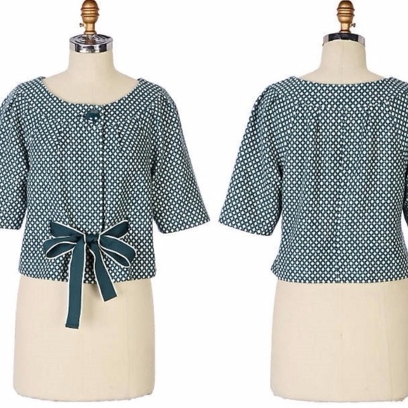 Anthropologie Elevenses Whimsical Tweed Ribbon Tie Bow 40s Style Blazer Size 8 - Picture 1 of 12